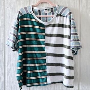 We The Free People Get Real Mixed Stripes Oversized Slouchy Tee Small